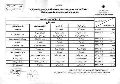 برنامه امتحانات نهایی شهریور 1402 در رشته ها و مقاطع مختلف + ساعت .